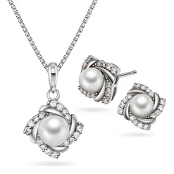 PAN Jewelry – Smykkesett i sølv med perlemor og zirkonia