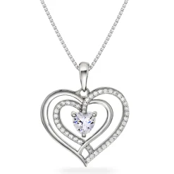 PAN Jewelry Classic – Halssmykke i sølv med zirkonia – Dobbel Hjerte