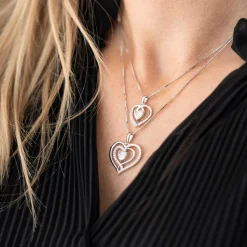 PAN Jewelry Classic – Halssmykke i sølv med zirkonia – Dobbel Hjerte