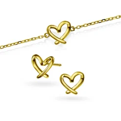 Pan Jewelry Classic – Hjertestrek smykke sett med ørepynt og armbånd i forgylt sølv