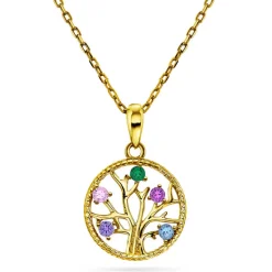 Pan Jewelry Classic – Livets tre halssmykke i forgylt sølv, multi farger