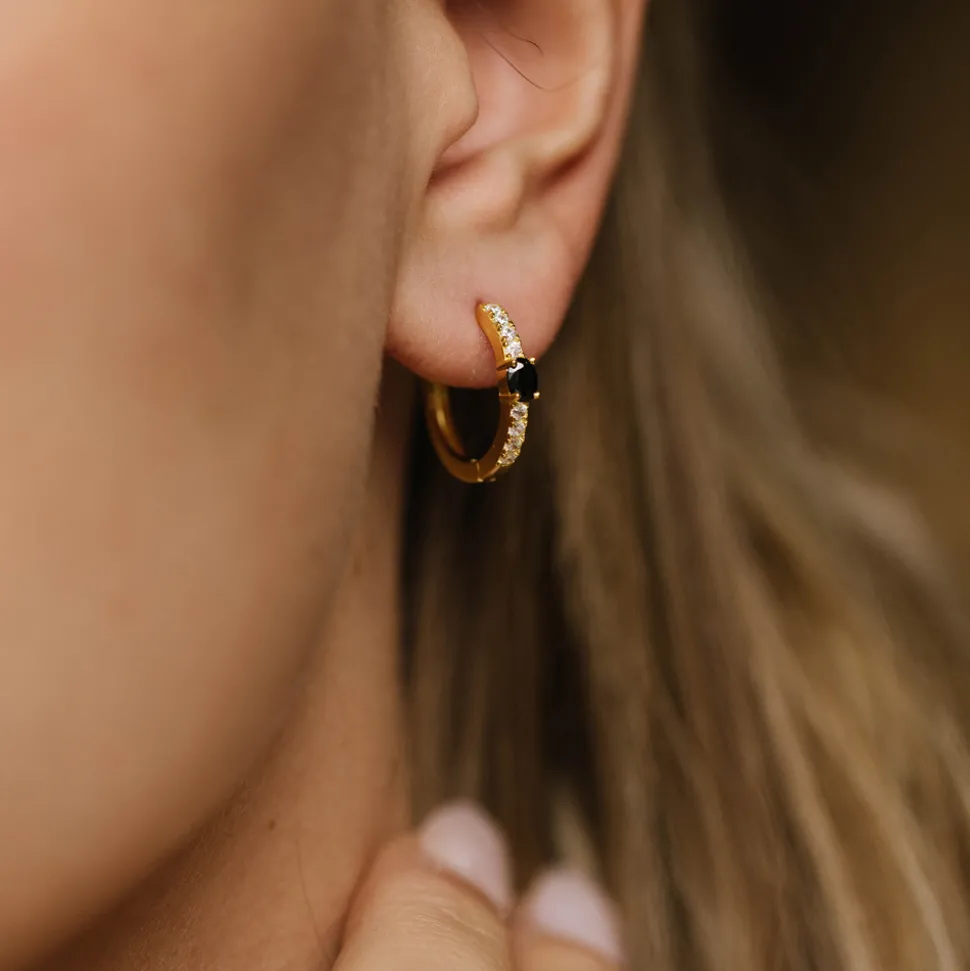 PAN Jewelry Classic – Øreringer i forgylt sølv med sort zirkonia