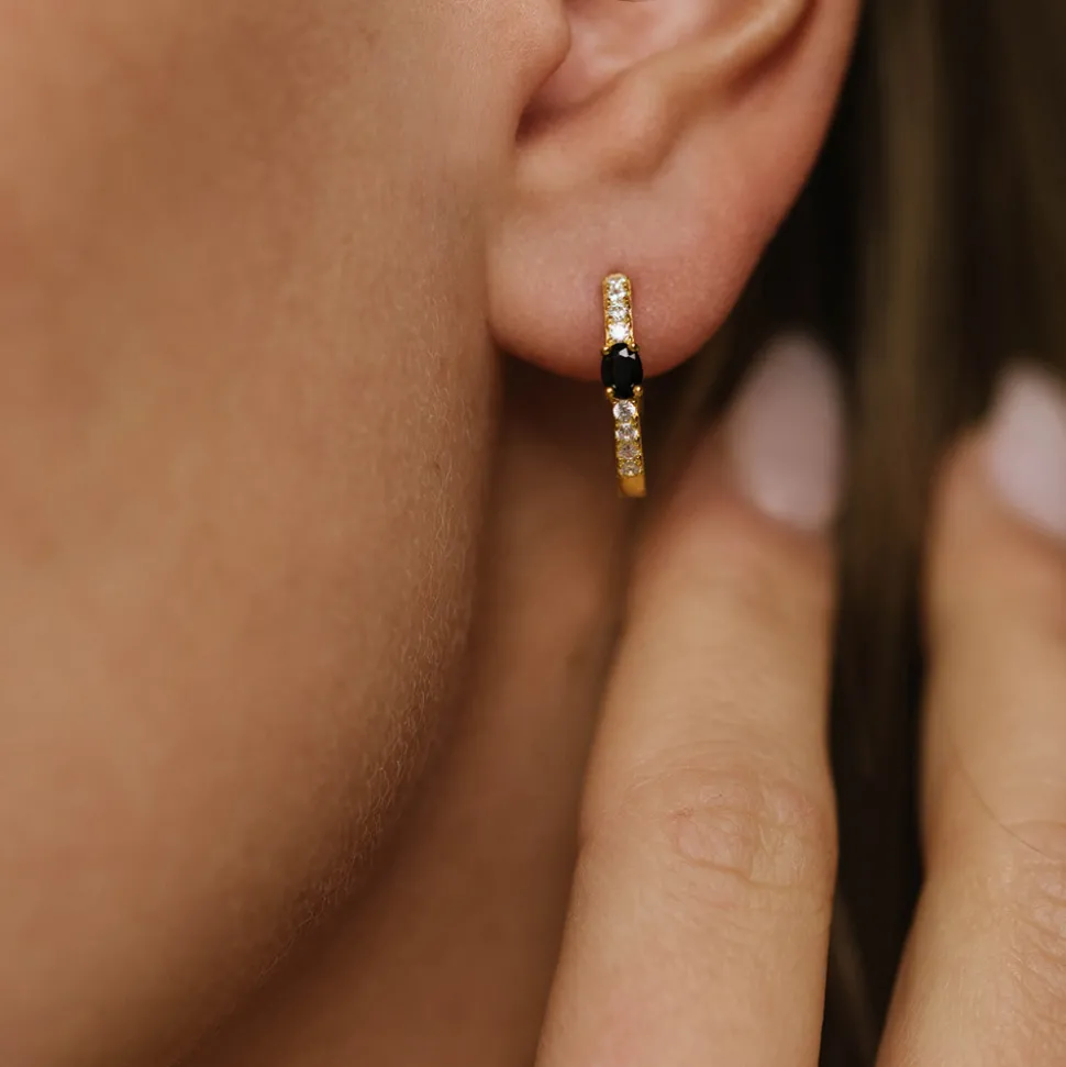 PAN Jewelry Classic – Øreringer i forgylt sølv med sort zirkonia