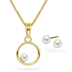 Pan Jewelry Classic – Smykkesett med ørepynt og halssmykke i forgylt sølv