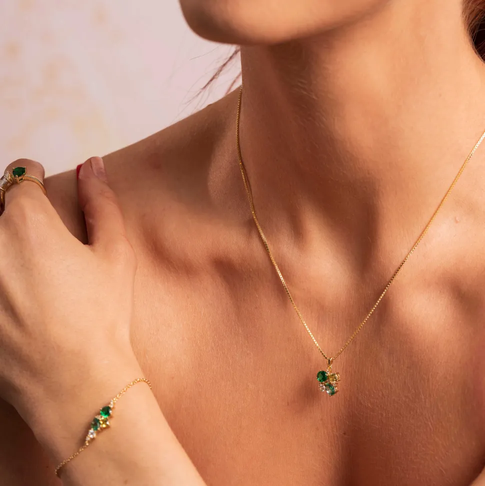 Pan Jewelry Glam – Halssmykke i forgylt sølv med grønne toner