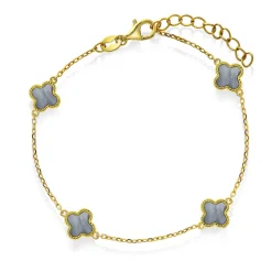 Pan Jewelry Trend – Armbånd i forgyldt sølv med grå perlemor kløver