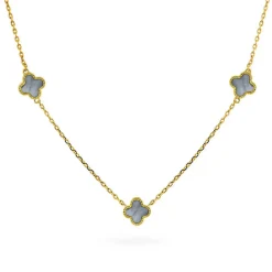 Pan Jewelry Trend – Halssmykke i forgyldt sølv med grå perlemor kløver