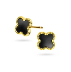 Pan Jewelry Trend – Ørepynt i forgyldt sølv med sort emalje, firkløver
