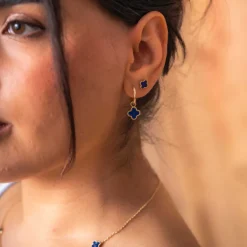 Pan Jewelry Trend – Ørepynt i forgyldt sølv med havblå kløver