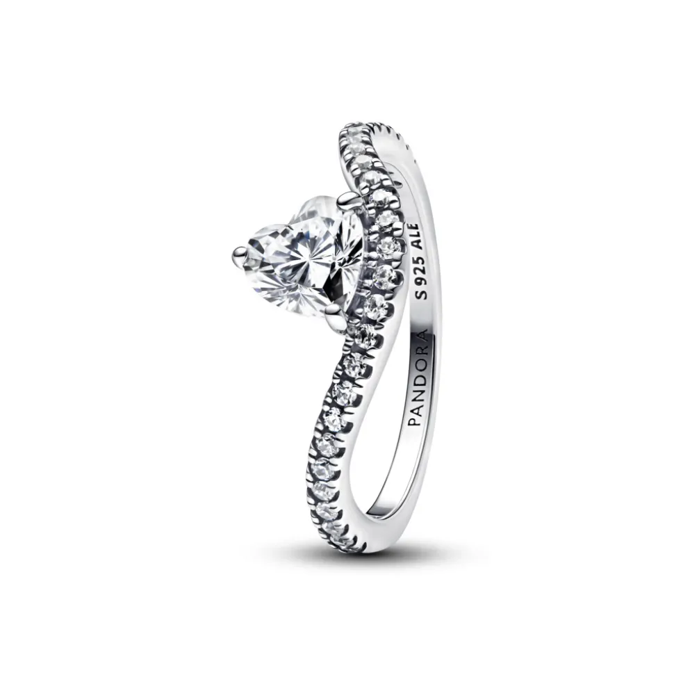 Pandora – Bølget Pavé Hjerte Ring