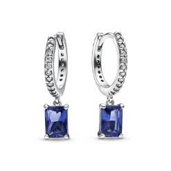 Pandora – Blue rectangular sparkling hoop earrings