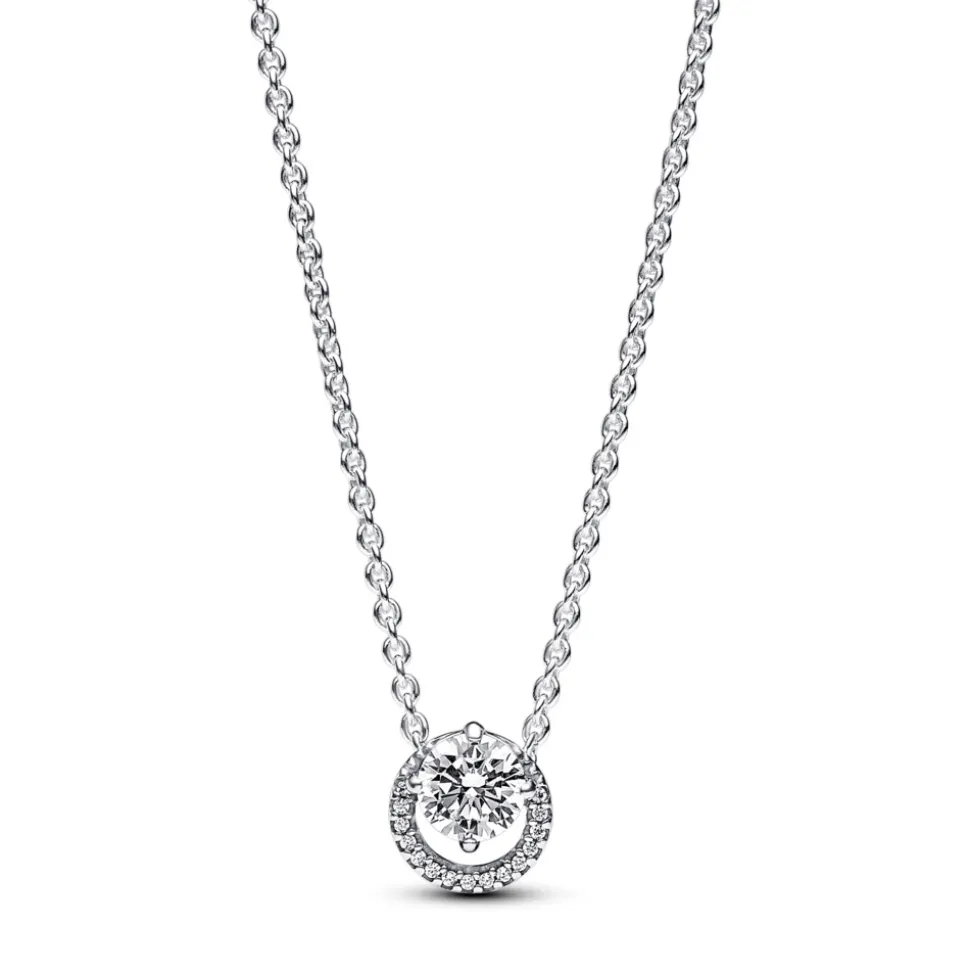 Pandora – Funklende Rund Halo Anheng Collier Halskjede