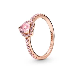 Pandora – Hevet hjerte ring i rosèforgyldt sølv og rosa zirkonia