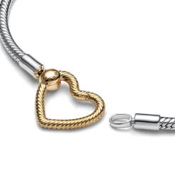 Pandora – Moments Heart closure snake chain bracelet i sølv / forgylt sølv
