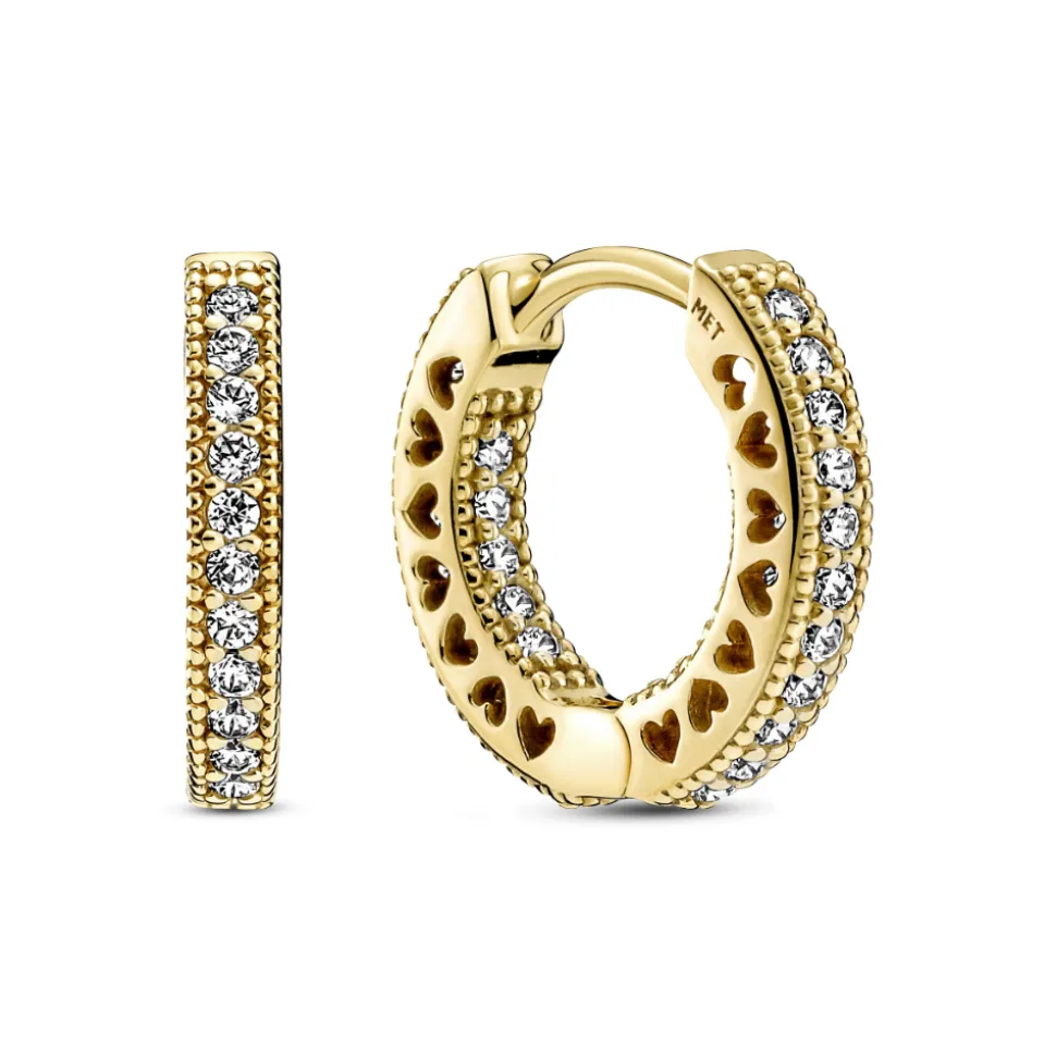 Pandora – Pavé Heart Hoop Earrings i forgylt sølv