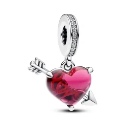 Pandora – Rødt Hjerte og Pil Muranoglass Hengende Charm