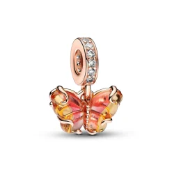 Pandora – Rosa og Gul Muranoglass Sommerfugl Hengende Charm