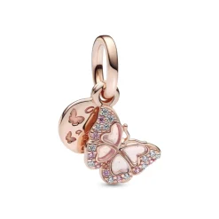 Pandora – Rosa Sommerfugl og Sitat Dobbel Hengende Charm