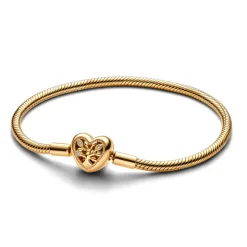Pandora – Snake chain bracelet and heart clasp – Armbånd til charms i forgylt sølv