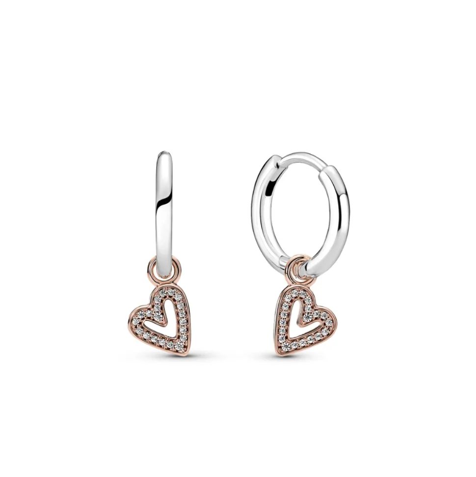 Pandora – Sparkling freehand heart hoop earrings