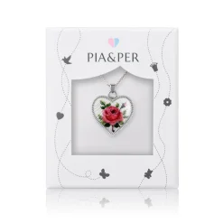Pia&Per – Anheng i sølv med håndmalt rosemotiv – 21×19 mm
