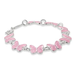 Pia&Per – Armbånd i sølv med glassemalje, rosa sommerfugler
