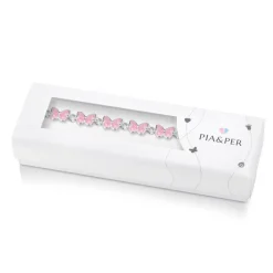 Pia&Per – Armbånd i sølv med glassemalje, rosa sommerfugler