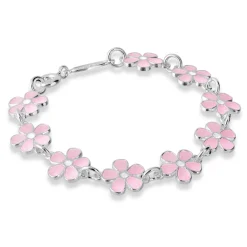 Pia&Per – Armbånd med rosa blomster – 925 sølv og Glassemalje