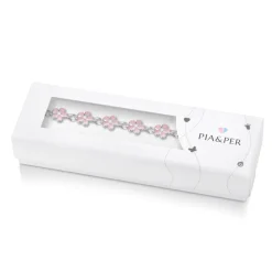 Pia&Per – Armbånd med rosa blomster – 925 sølv og Glassemalje