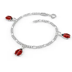 Pia&Per – Charms armbånd i sølv med rød glassemalje, Marihøne