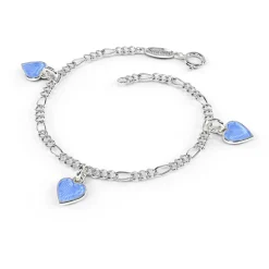Pia&Per – Charms-armbånd i sølv med glassemalje, lyseblå hjerter