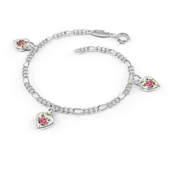 Pia&Per – Charms-armbånd i sølv med glassemalje, rosemotiv hjerter