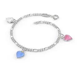 Pia&Per – Charms-armbånd i sølv med glassemalje, rosa, lyseblå og hvite hjerter