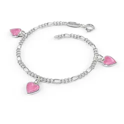 Pia&Per – Charms-armbånd i sølv med glassemalje, rosa hjerter