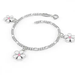Pia&Per – Charms-armbånd i sølv med glassemalje, hvite blomster