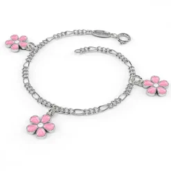 Pia&Per – Charms-armbånd i sølv med glassemalje, rosa blomster