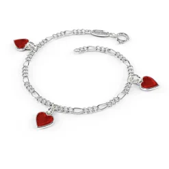 Pia&Per – Charms-armbånd i sølv med glassemalje, røde hjerter