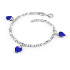 Pia&Per – Charms-armbånd i sølv med glassemalje, kongeblå hjerter