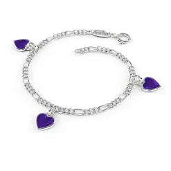 Pia&Per – Charms-armbånd i sølv med glassemalje, lilla hjerter