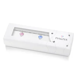 Pia&Per – Charms-armbånd i sølv med glassemalje, rosa, lyseblå og hvite hjerter