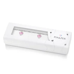 Pia&Per – Charms-armbånd i sølv med glassemalje, rosa hjerter