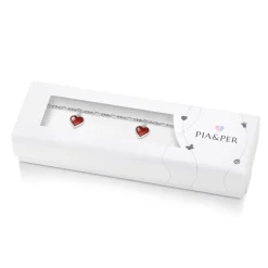 Pia&Per – Charms-armbånd i sølv med glassemalje, røde hjerter