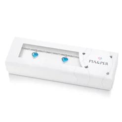 Pia&Per – Charms-armbånd i sølv med glassemalje, turkise hjerter