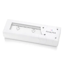 Pia&Per – Charms-armbånd i sølv med glassemalje, hvite hjerter