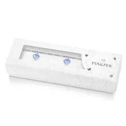 Pia&Per – Charms-armbånd i sølv med glassemalje, lyseblå hjerter