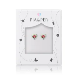 Pia&Per – Hjerte ørepynt i sølv og glassemalje, rosemotiv