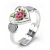 Pia&Per – Hjertering i sølv med håndmalt rosemotiv