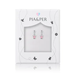 Pia&Per – Ørepynt i sølv med glassemalje – Rosa prinsessekroner (mini)