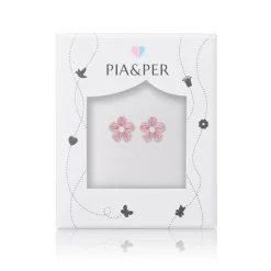 Pia&Per – Ørepynt i sølv med rosa glassemalje, blomst