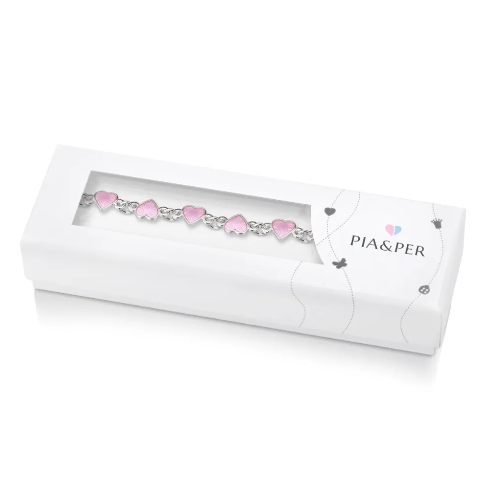 Pia&Per – SØLV – ARMBÅND,HJERTE ROSA EMALJE
